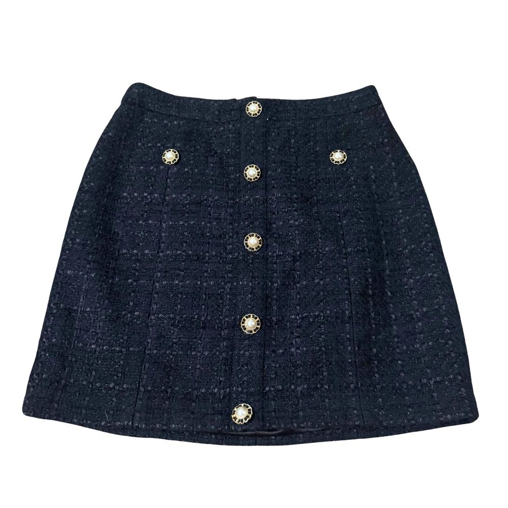 Black Marciano Guess 4 S Preppy Coquette Academia Tweed Pearl Button Mini Skirt